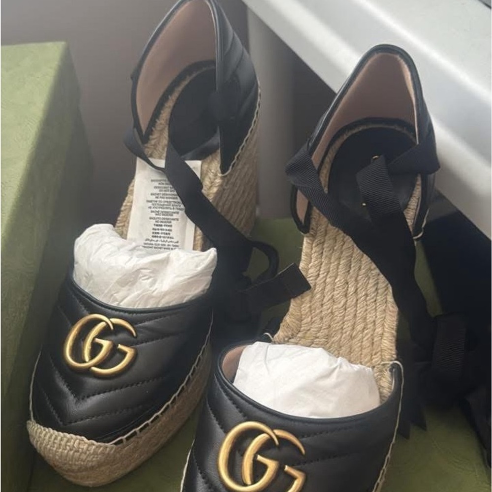 Gucci Black Espadrille Wedges